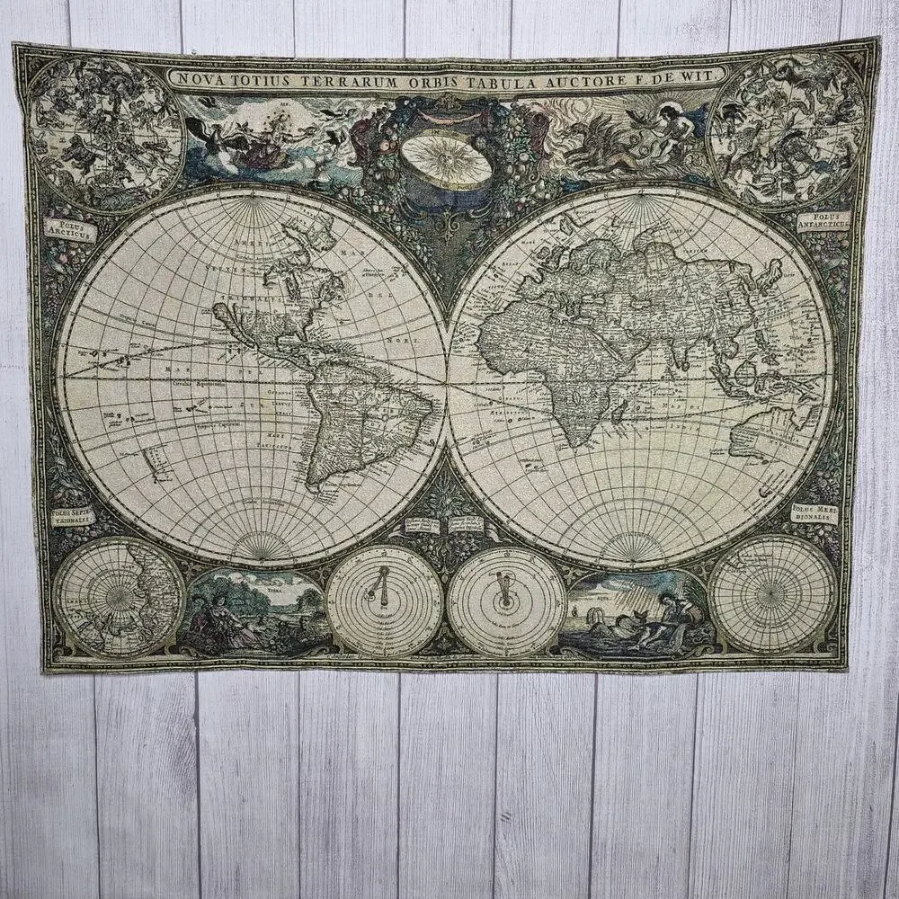 Fine Art Tapestries World Map Jacquard Wall Hanging 52x38 Nova Totius